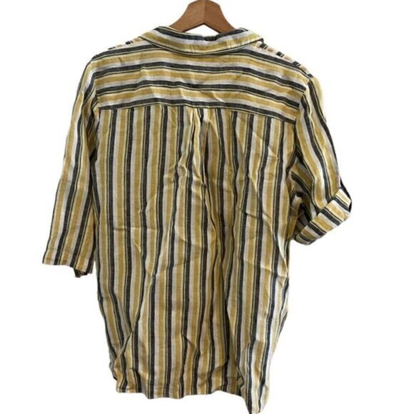 Ellen Tracy Linen Front Tie Button Down Collar Stripe Top Women's Size L - Picture 3 of 16